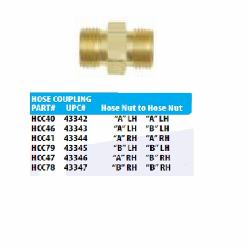 UNIWELD HCC79 / UPC 43345 Hose Coupling inch B inch L.H. to inch B inch L.H. MINIMUM ORDER 1