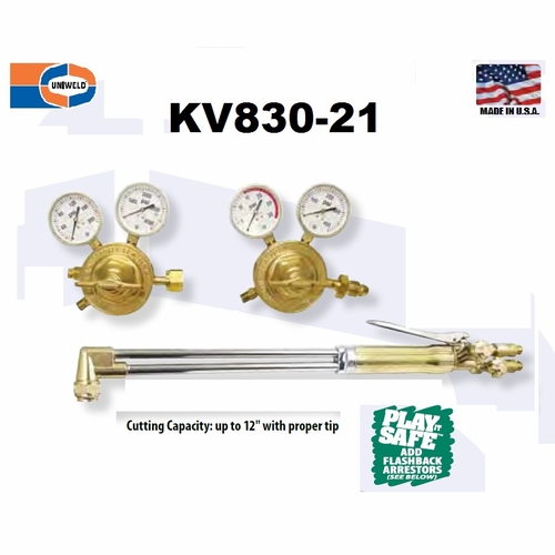 UNIWELD KV830-21-1FB / UPC 80161 Professional Hvy Duty Cutting and Welding Outfit w/FB Arrestors CGA