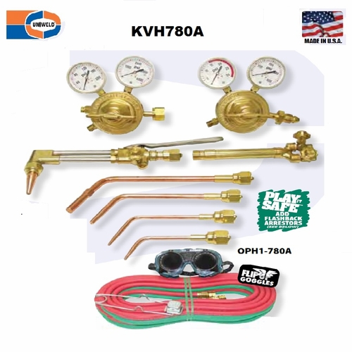 UNIWELD KVH780AFB / UPC 80075 Roughneck II Hvy Duty Cutting and Welding Outfit w/FB Arrestors CGA510