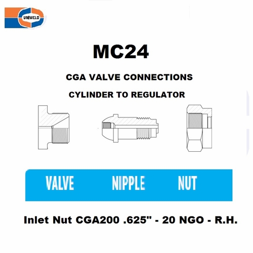 UNIWELD MC24 / UPC 12900 Inlet Nut CGA200 .625 inch - 20 NGO - R.H. MINIMUM ORDER 20