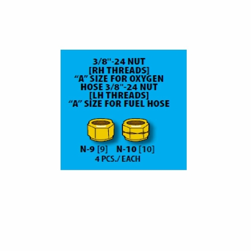 Uniweld N-9 / Upc 43354 Hose Nut  Inch A Inch  3/8- 24 R.H. (Sold In Multiples Of 50) Minimum Order