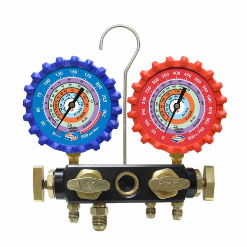 Uniweld Q4N8 4-V Aluminum Manifold, 3-1/8 Inch  Npf (R410A/R22/R404A/R134A) (No Hoses) Upc 48700