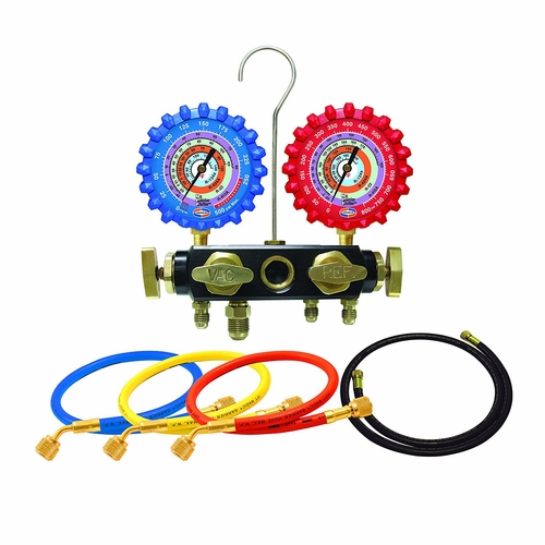 Uniweld Q4N85Sm 4-V Aluminum Manifold, Brass Npf, Hdc5Mb Hoses Upc 48701