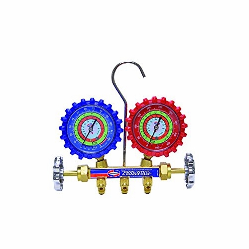 UNIWELD QAL 2-V BRASS MANIFOLD, LPF GAUGES (R22/R404A/R134a) (NO HOSES) UPC 45050