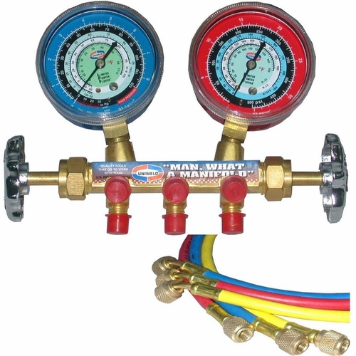 UNIWELD QAL3SMA-2 2-V BRASS MANIFOLD, LPF (PSI-kPa-�F), 3 FT. SOFT MAGIC ANTI-BLOWBACK HOSES