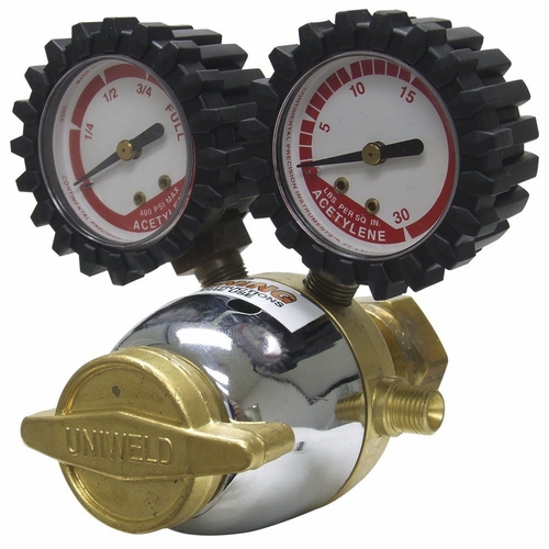UNIWELD RB2 / UPC 12011 Lt Duty 1 Stage Regulator Acetylene w/Gauge Boots 2-615 PSIG inch A inch L
