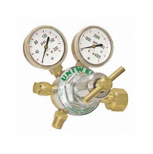 UNIWELD RUH8210 / UPC 11000 Med Duty 1 Stage Regulator w/2 inch Gauges O2 5-125 PSIG inch B inch