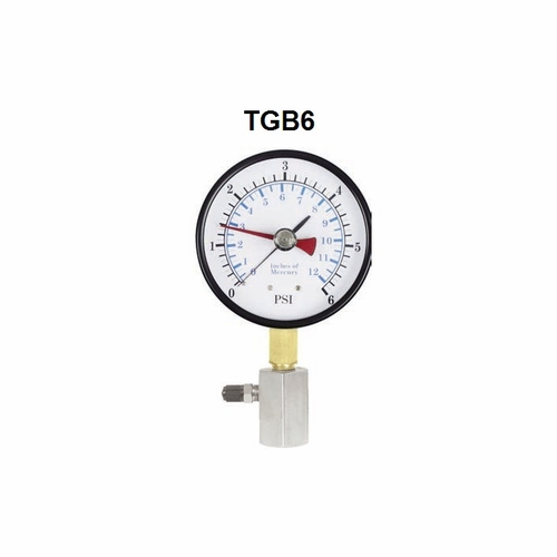 UNIWELD TGB206 1/2 inch GAS TEST GAUGE, 0-6 PSI, (1/10 LB. INCREMENTS), TOP MOUNT UPC 41007