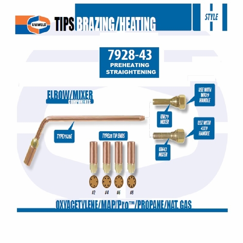 UNIWELD TYPE7928-43-2 / UPC 31800 Oxyacetylene/MAP//Pro&trade;/Propane/Natural Gas Complete Heating Tip nu