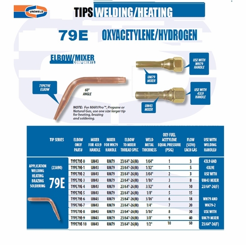 UNIWELD TYPE79E-3 / UPC 30473 Oxyacetylene/Hydrogen Tip Elbow number 3 MINIMUM ORDER 1