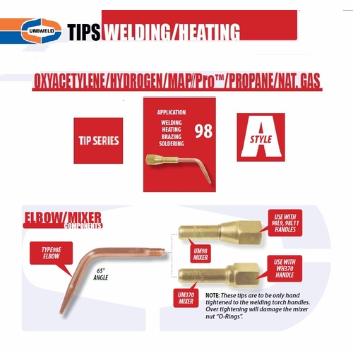 Uniweld Type98E-0 / Upc 30521 Oxyacetylene/Hydrogen/Map//Pro/Propane/Natural Gas Tip Elbow Number 0