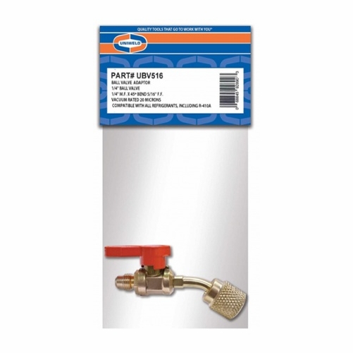 UNIWELD UBV516 5/16 inch BALL VALVE ADAPTER, VACUUM RATED TO 20 MICRONS, 1/4 inch M.F. X 450 BEND