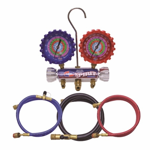 UNIWELD USFM5EZ 2-VALVE SPIRIT FAST-FLO MANIFOLD (R410A/R22/R404A/R134a) WITH 5 FT. EZ FF HOSE SET