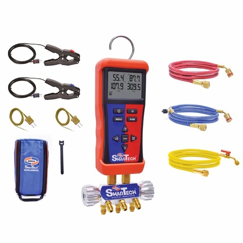 UNIWELD USMAN145 SMARTECH DIGITAL WIRELESS MANIFOLD WITH 1/4 in FITTINGS 5 ft. EZ TURN RED and BLUE