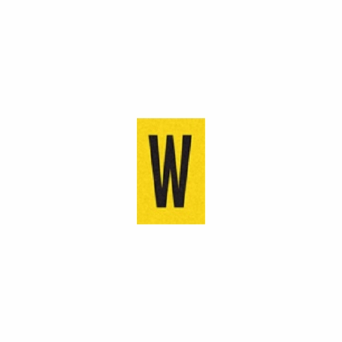 W  Reflective Letter, 1 Inch X1.5 Inch  Black On Yellow Pack Of 25