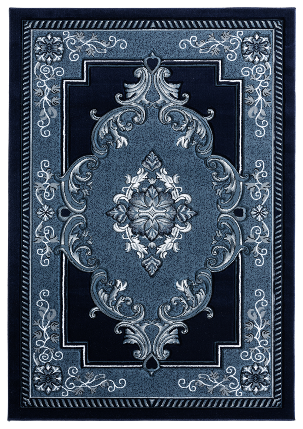 Blue Bulbs Medallion Curls Traditional-European Area Rug Bordered 2050 10564