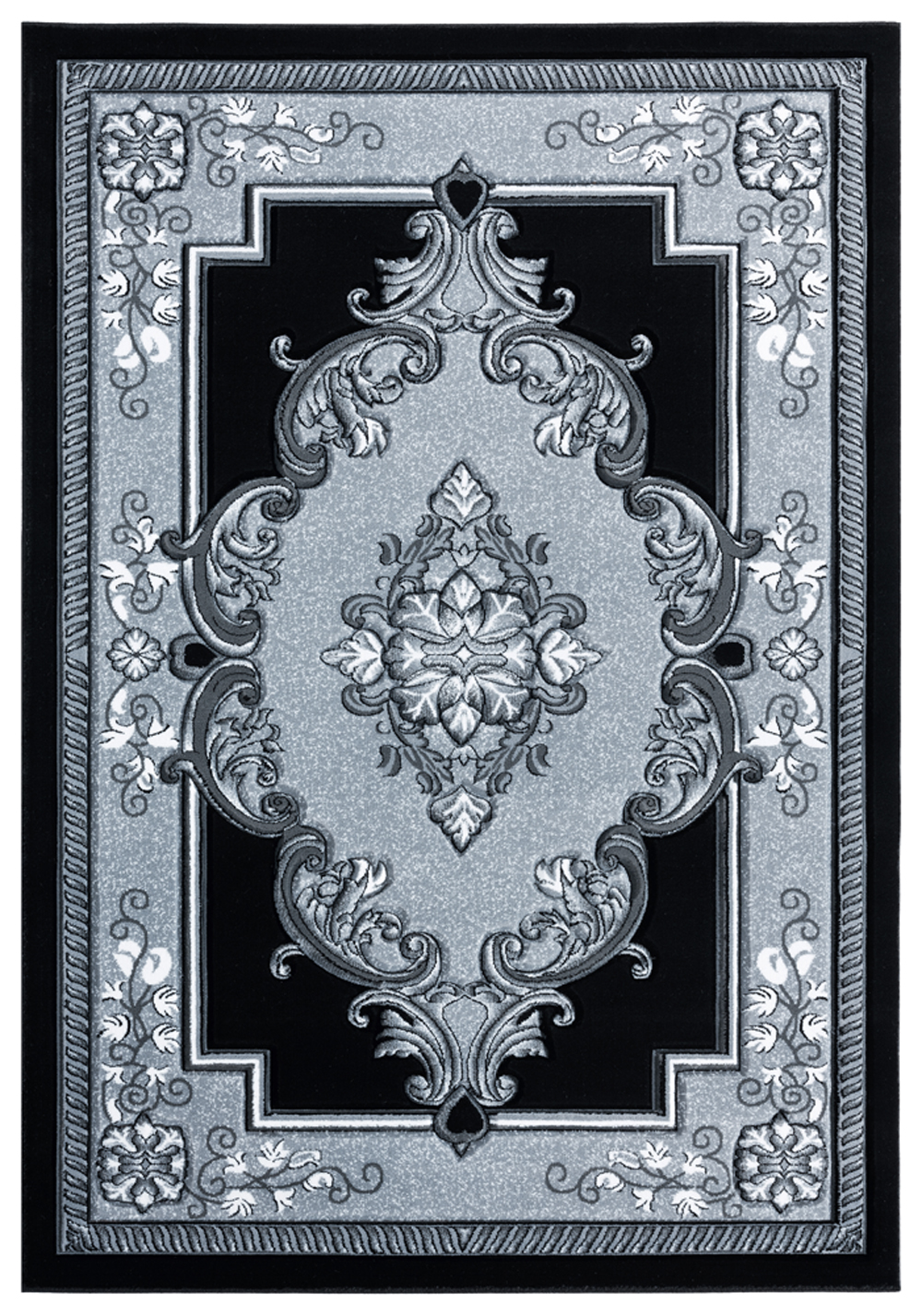 Gray Traditional-European Curls Petals Medallion Area Rug Bordered 2050 10571