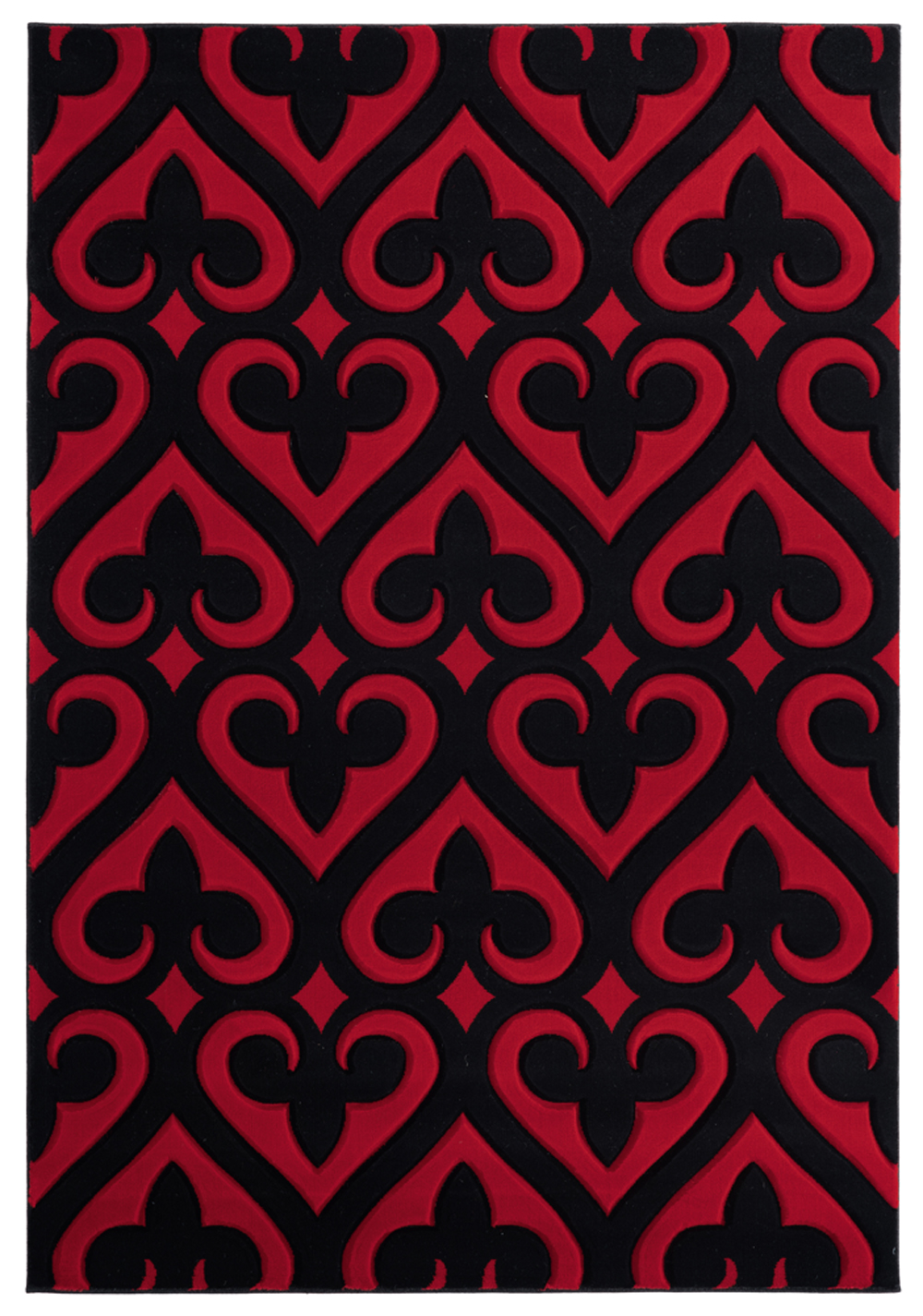 Red Hearts Swirls Dotted Curves Contemporary Area Rug Geometric 2050 11430