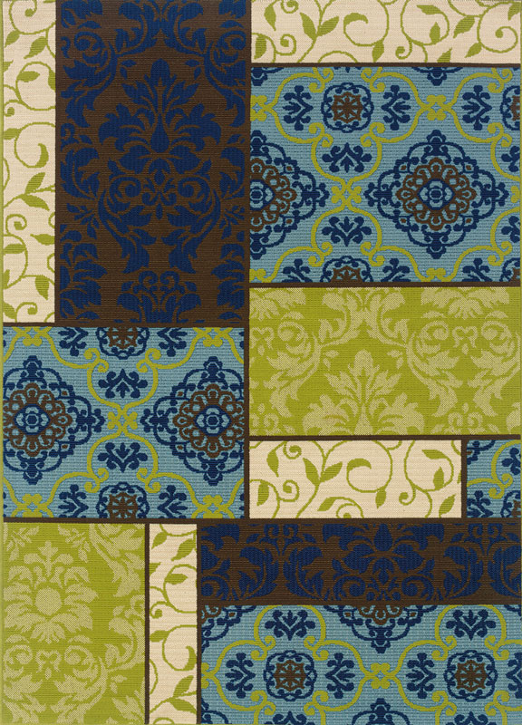 Brown Transitional Synthetics Panels Damask Leaves Area Rug Patchwork 3066V - Picture 2 of 5