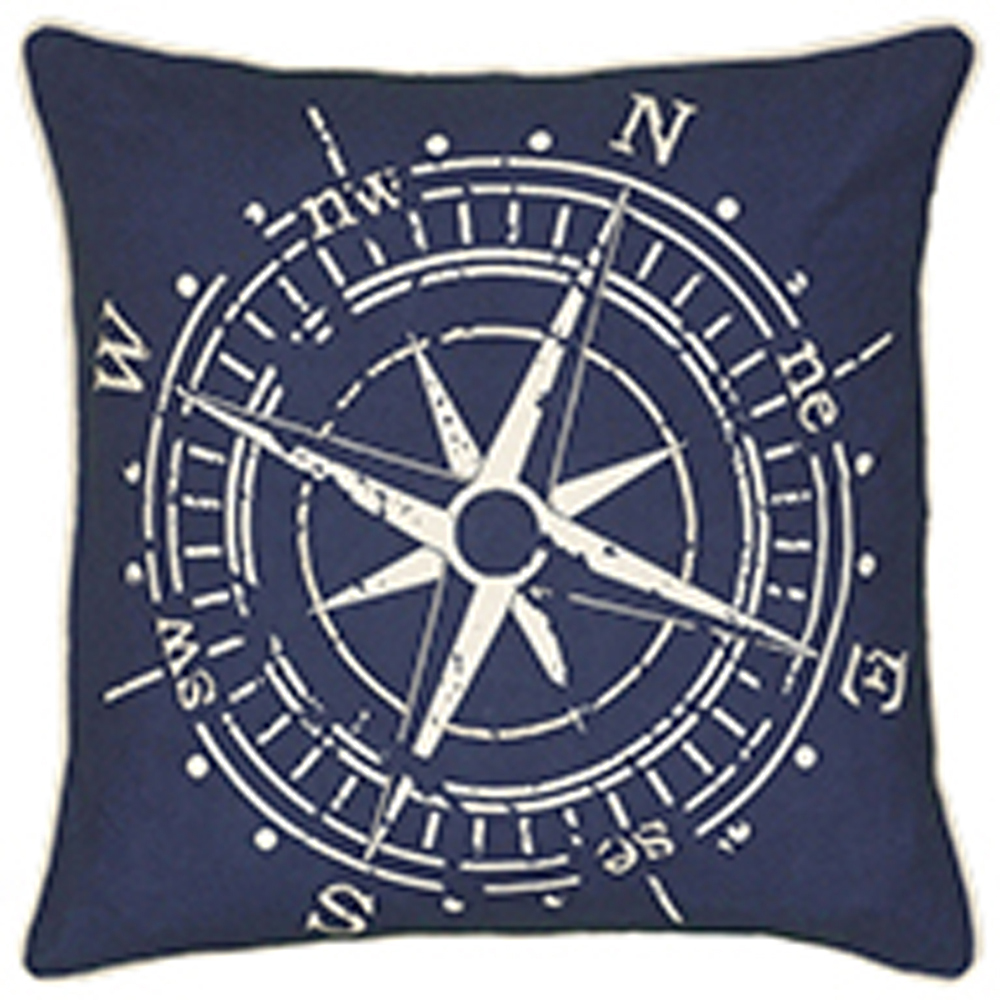 Rizzy Blue Compass Printed Directions Transitional Throw Pillow Nautical T06392