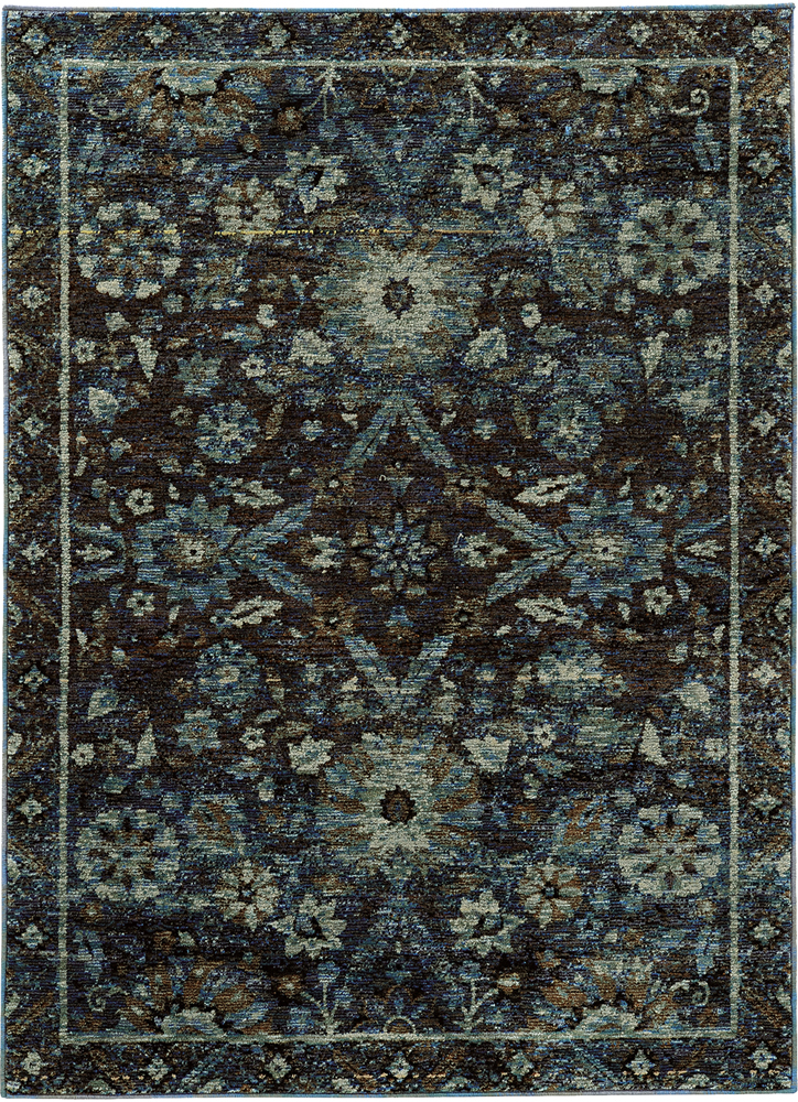 Sphinx Blue Diamond Petals Rings Bordered Transitional Area Rug Floral 7124A - Picture 2 of 3