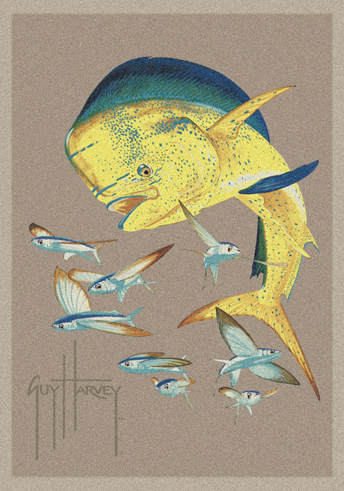 Milliken Blue Contemporary Birds Eyes Area Rug Nautical Bull Dolphins and Flyers