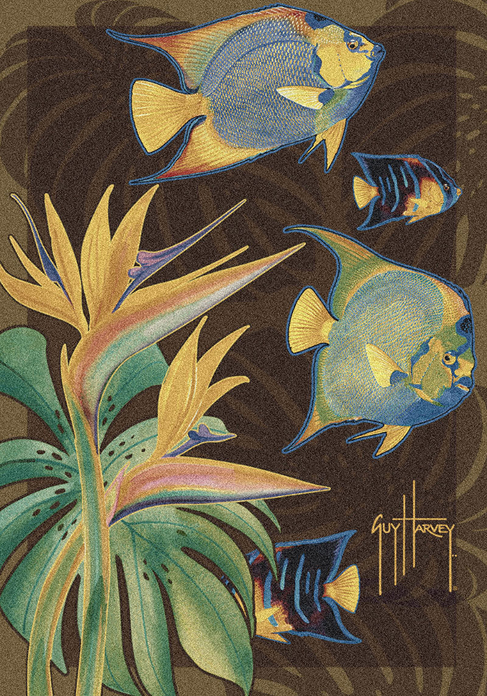 Milliken Brown Contemporary Colorful Leaves Area Rug Nautical Tropical Fish