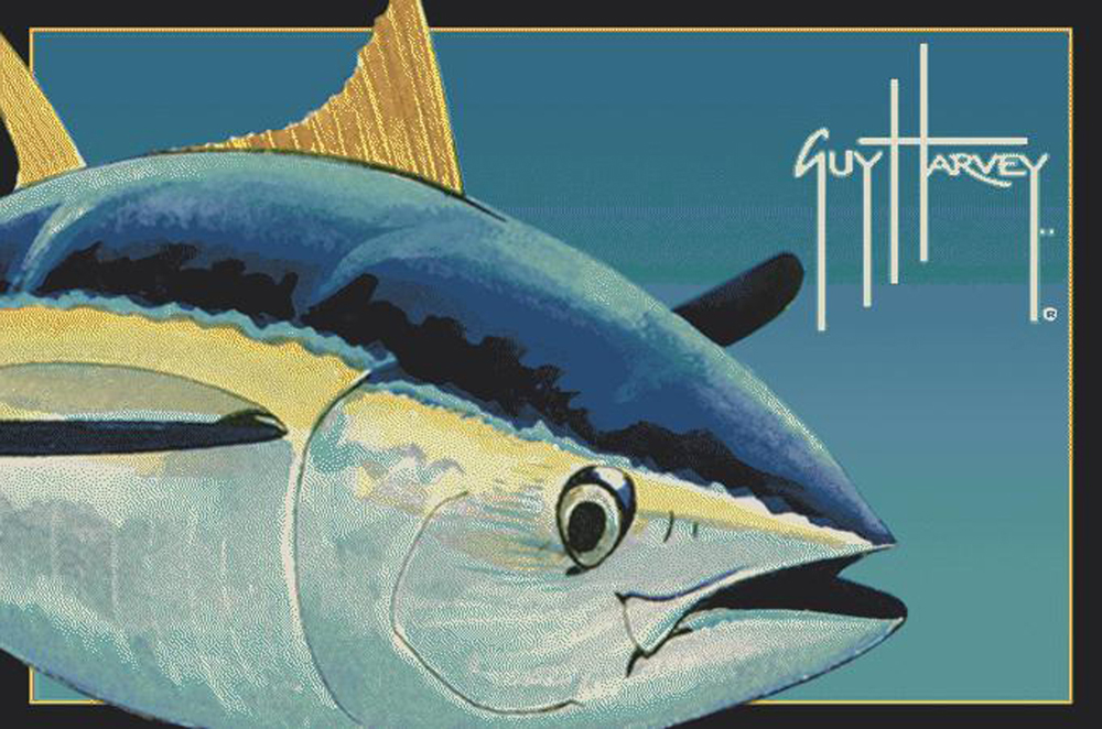 Milliken Blue Fish Fins Eyes Sea Contemporary Area Rug Nautical Yellow Fin Tuna