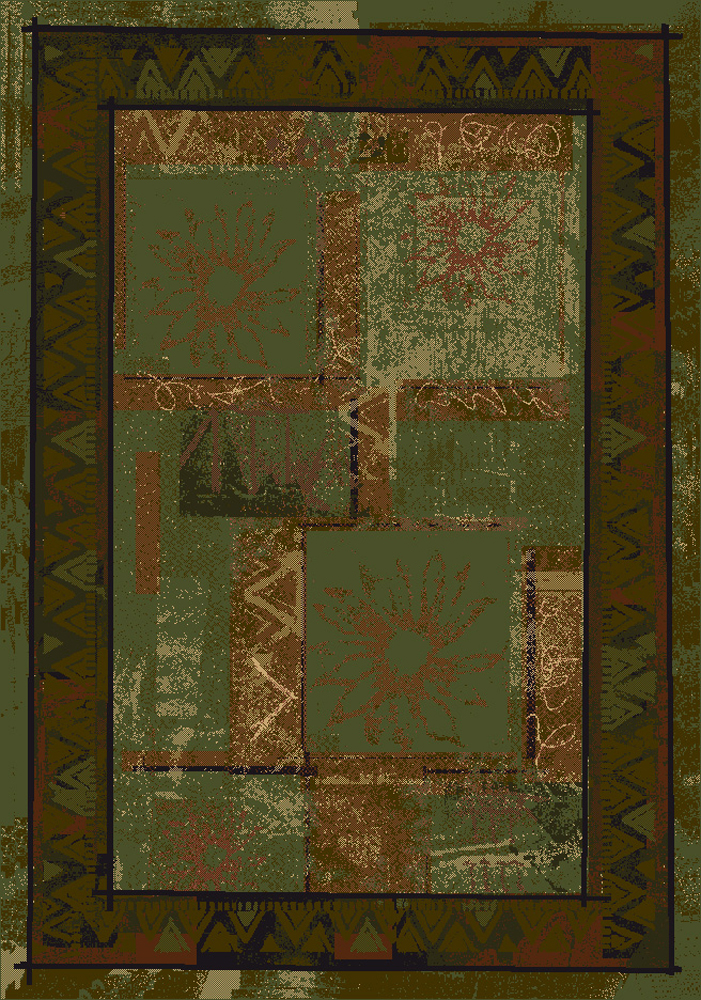 Milliken Green Traditional-European Bulbs Boxes Area Rug Bordered Soleil Celadon