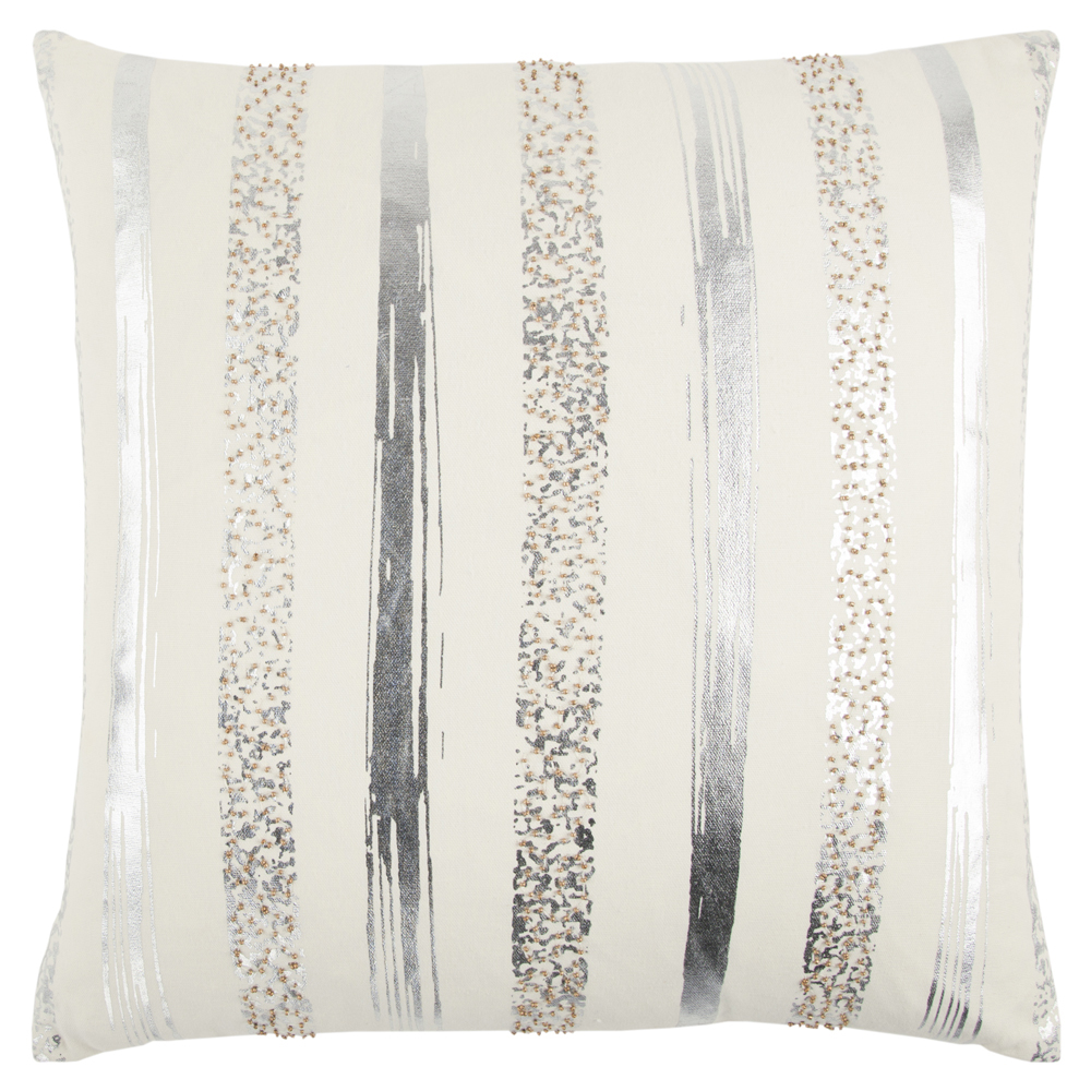 Rizzy Gray Glamorous Foil Brushed Contemporary Throw Pillow Striped T13304