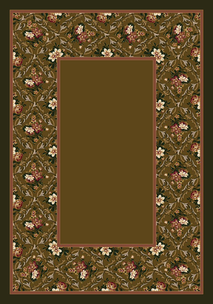 Milliken Brown Traditional-European Petals Area Rug Floral Bouquet Lace Tobacco