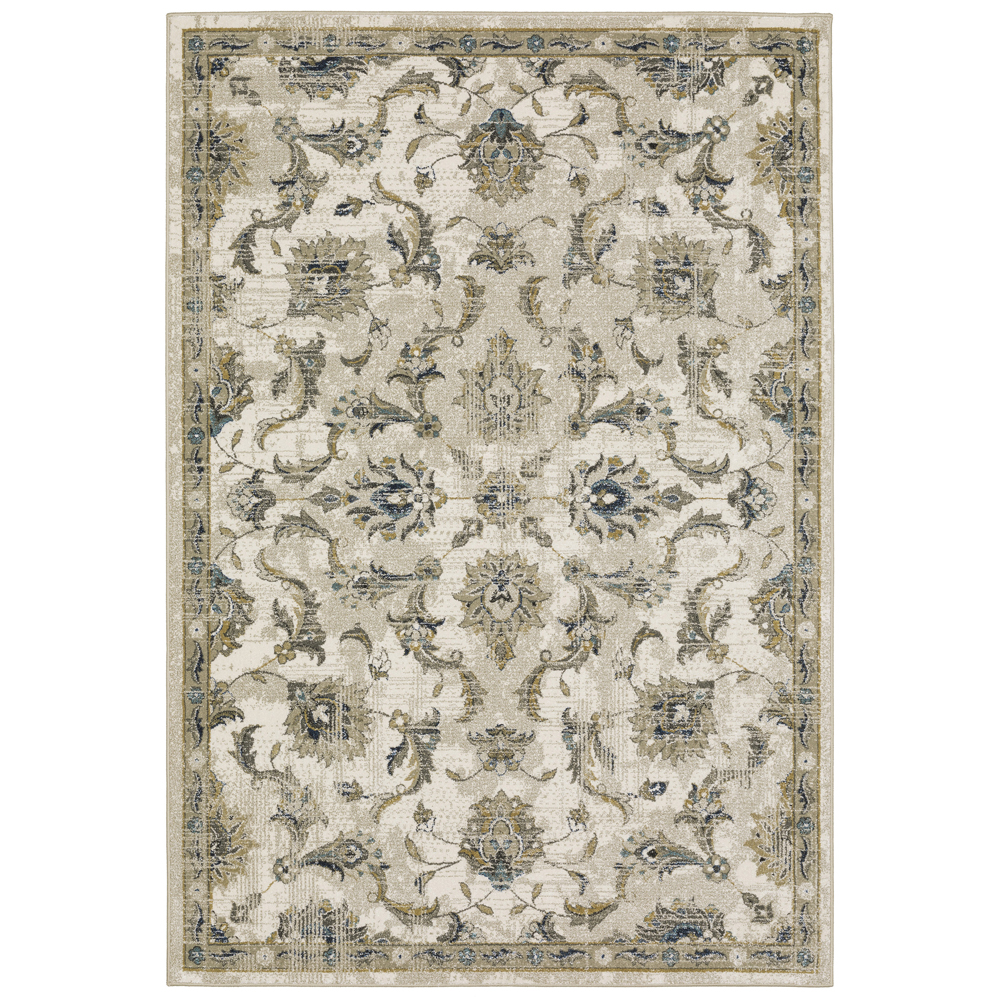 Beige Bordered Vines Scrolls Petals Traditional-European Area Rug Floral 4333V