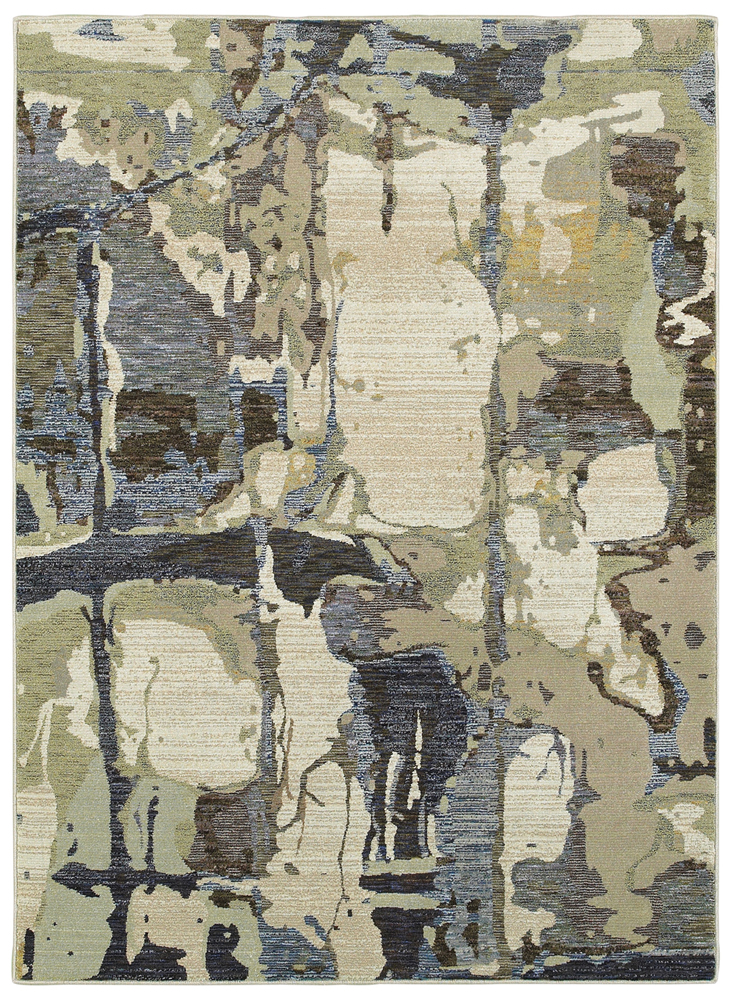 Sphinx Blue Lined Curves Splotches Faded Contemporary Area Rug Abstract 8027A