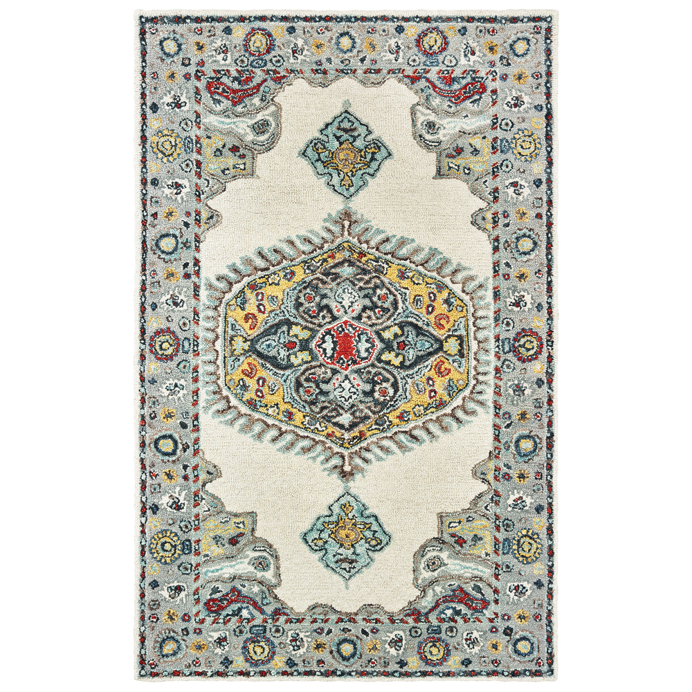 3x5 Sphinx Ivory Medallion Bordered Bulbs Door Mat 75505 - Aprx 3' 6" x 5' 6" - Picture 2 of 2