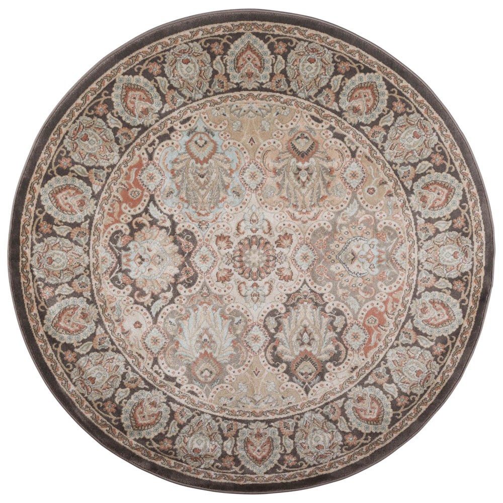 5x5 Radici Brown Bordered Rings Ovals Area Rug Round 3802 - Aprx 5' 3" x 5' 3" - Picture 3 of 4