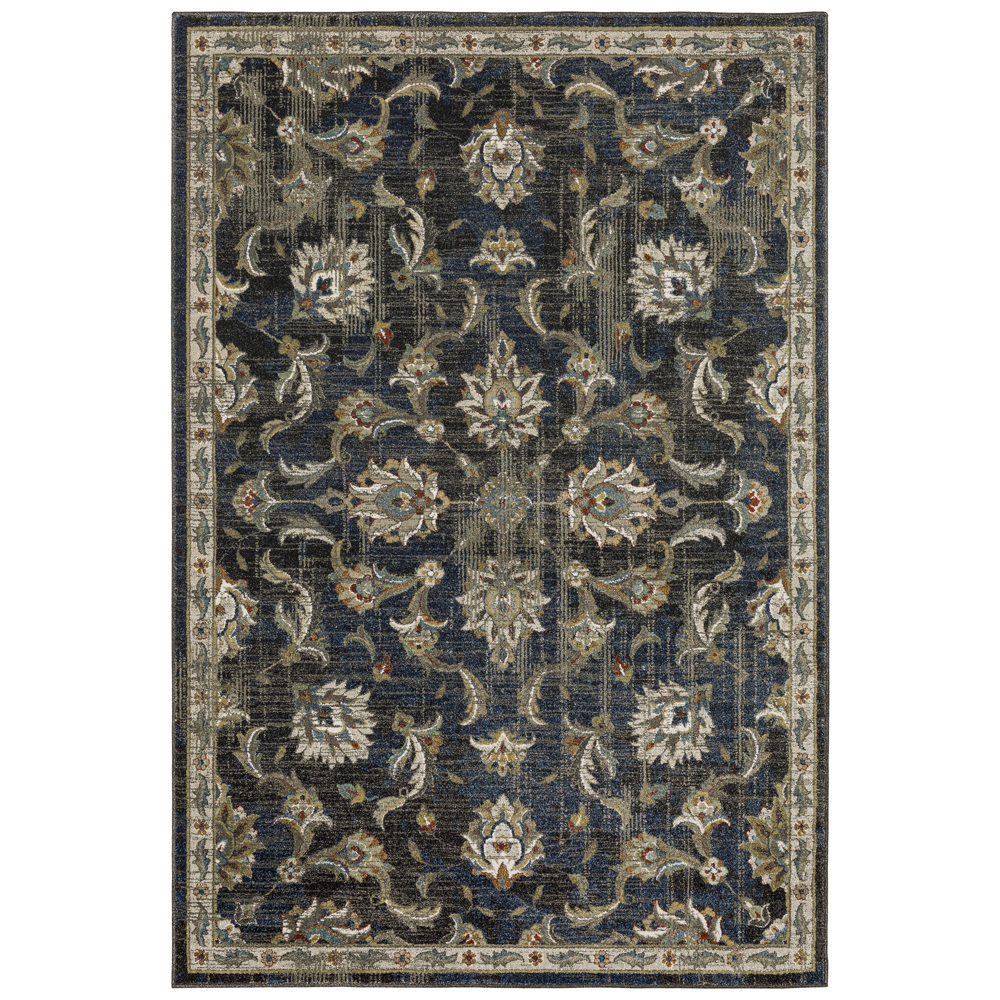 Black Bulbs Scrolls Vines Leaves Traditional-European Area Rug Bordered 4333B