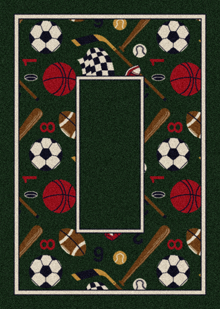 Milliken Green Contemporary Bordered Hockey Area Rug Sports Good Sports Emerald - Picture 7 of 9