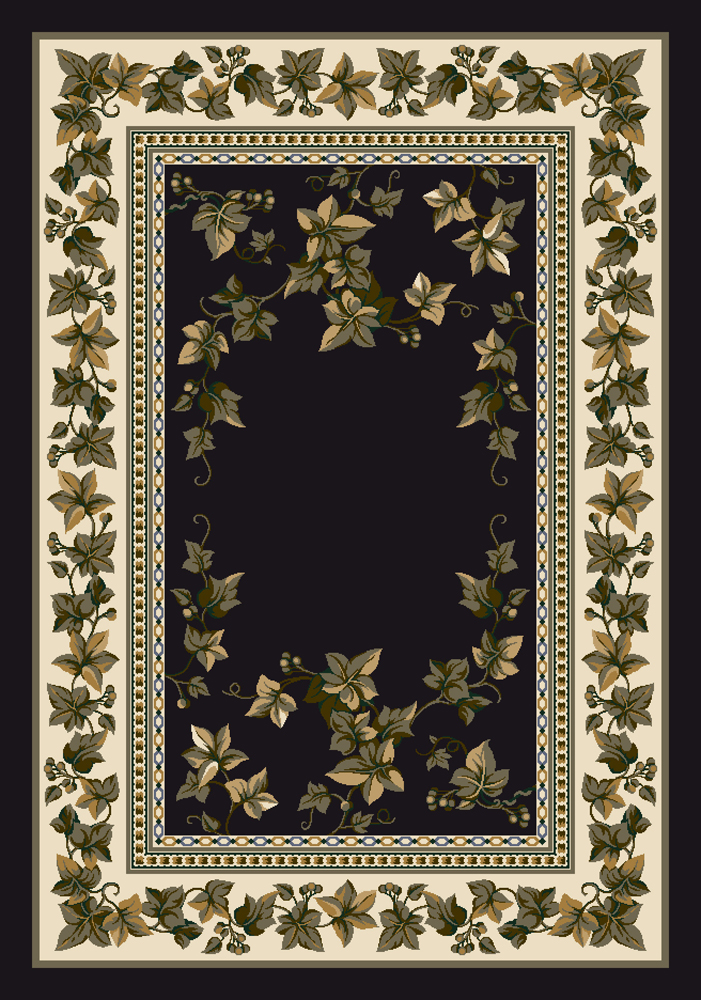 Milliken Black Transitional Casual Autumn Fallen Area Rug Floral Ivy Valley Onyx