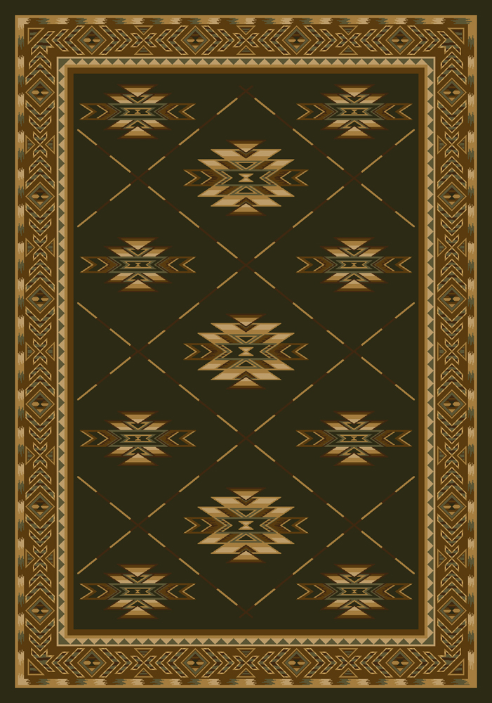 Milliken Green Southwestern Diamonds Jagged Edges Area Rug Bordered Shiba Olive - Picture 7 of 9