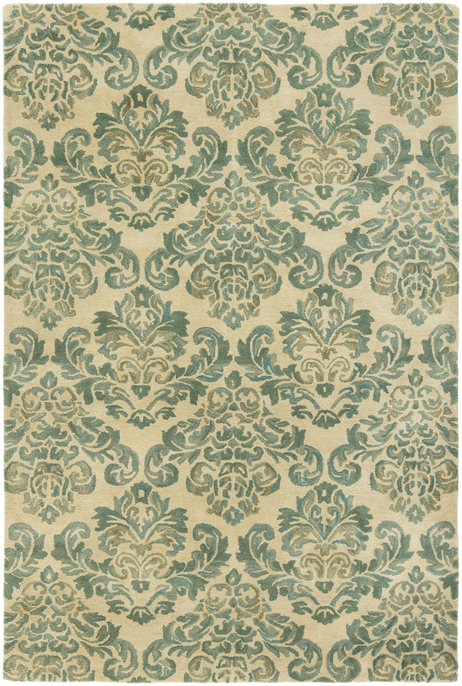 Kalaty Green Contemporary Damask Scrolls Half-Brick Area Rug Floral SV-747