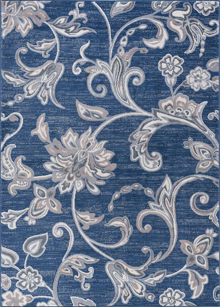 Blue Contemporary Synthetics Vines Blossoms Bulbs Area Rug Floral MDN3507 - Picture 5 of 6