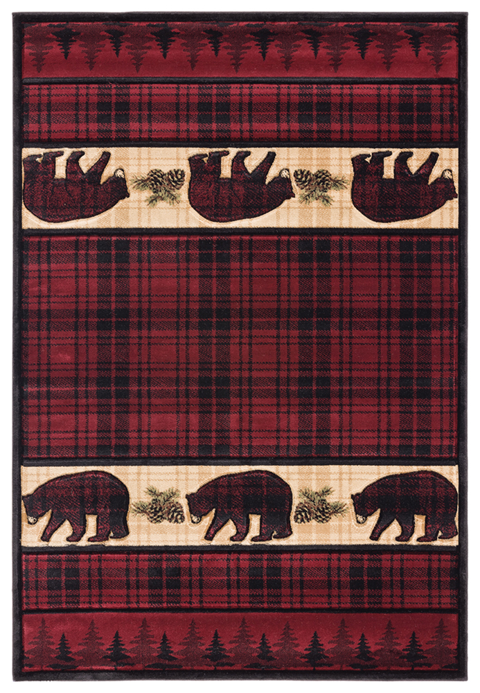 United Weavers Red Plaid Lined Bears Southwestern Area Rug Striped