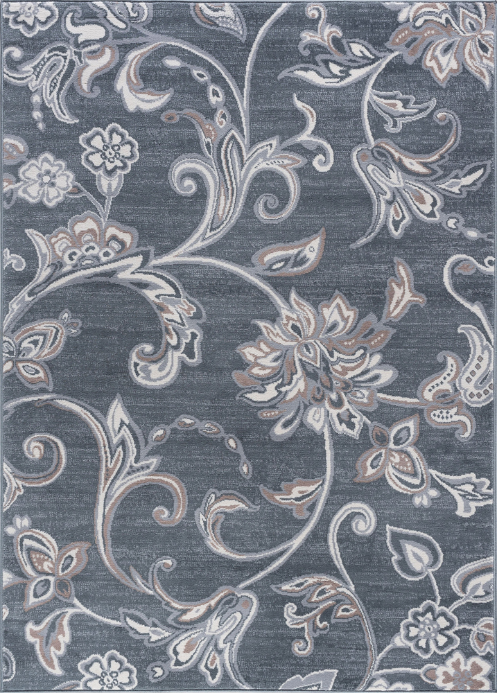 Gray Contemporary Synthetics Leaves Curves Blossoms Area Rug Floral MDN3541 - Picture 7 of 8