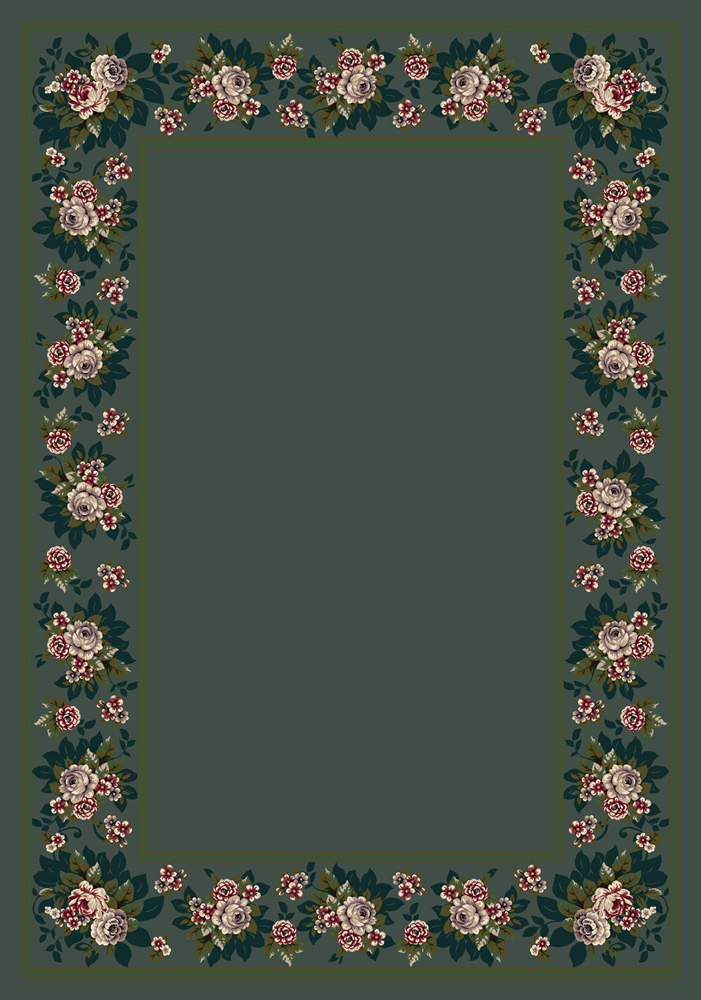 Milliken Green Contemporary Blossoms Bordered Floral Lace Aqua II
