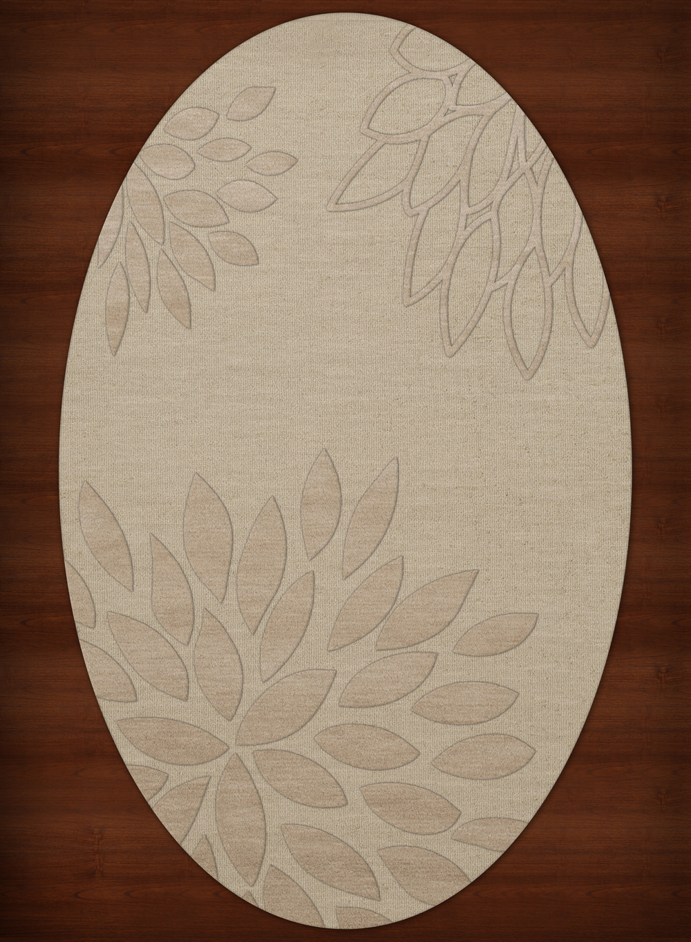 Ivory Floral Hand Hooked Leaves Petals Outline Area Rug Oval DV17 ...