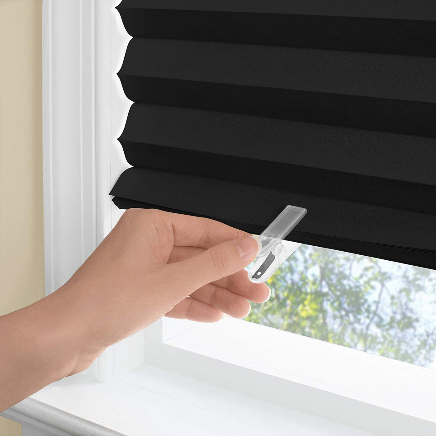 Cordless 123 Black Vinyl Room Darkening Pleated Shade 123 Vinyl