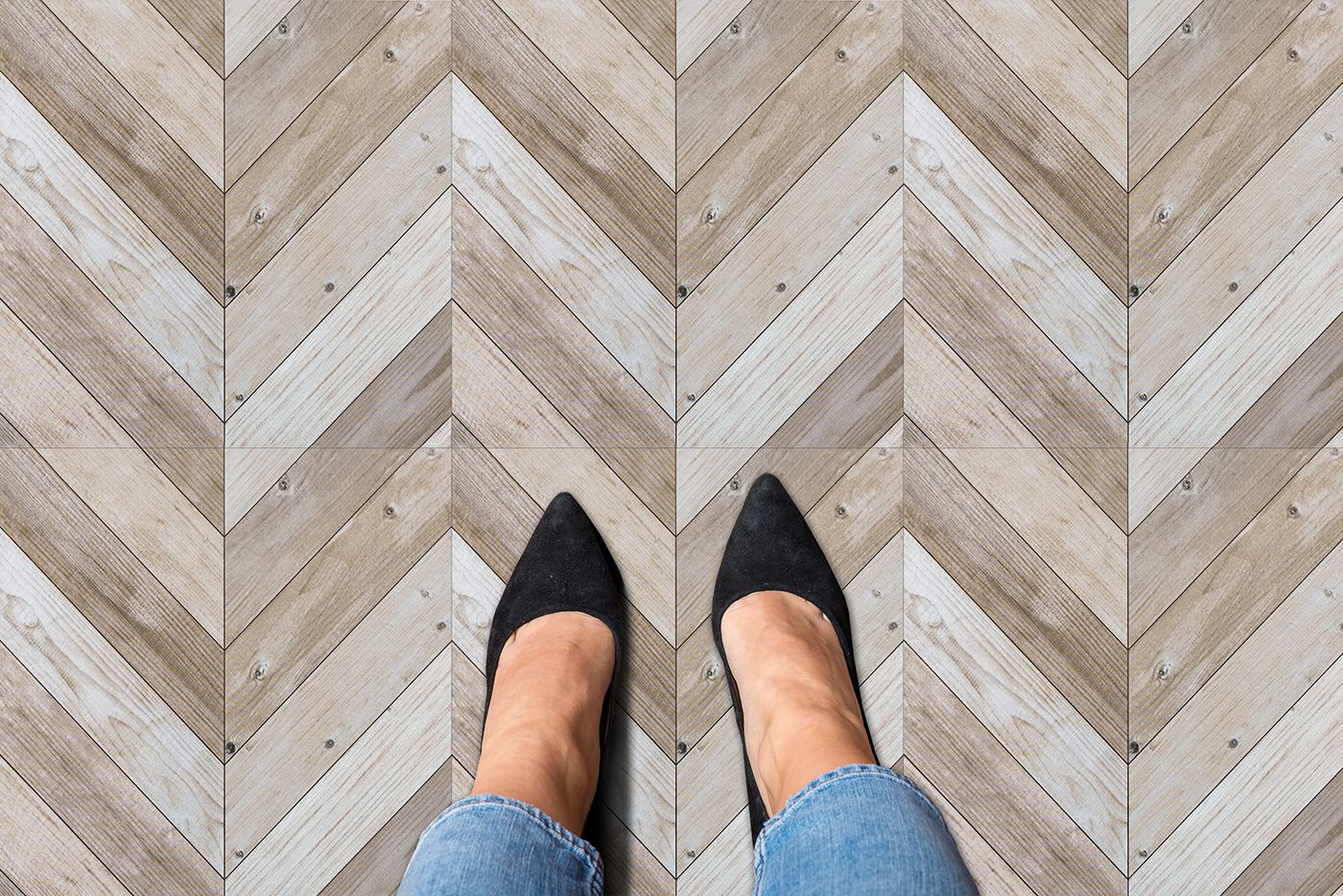 Creative Home Retro 1.5mm Thick Vinyl Tiles 629 Whitewash Chevron