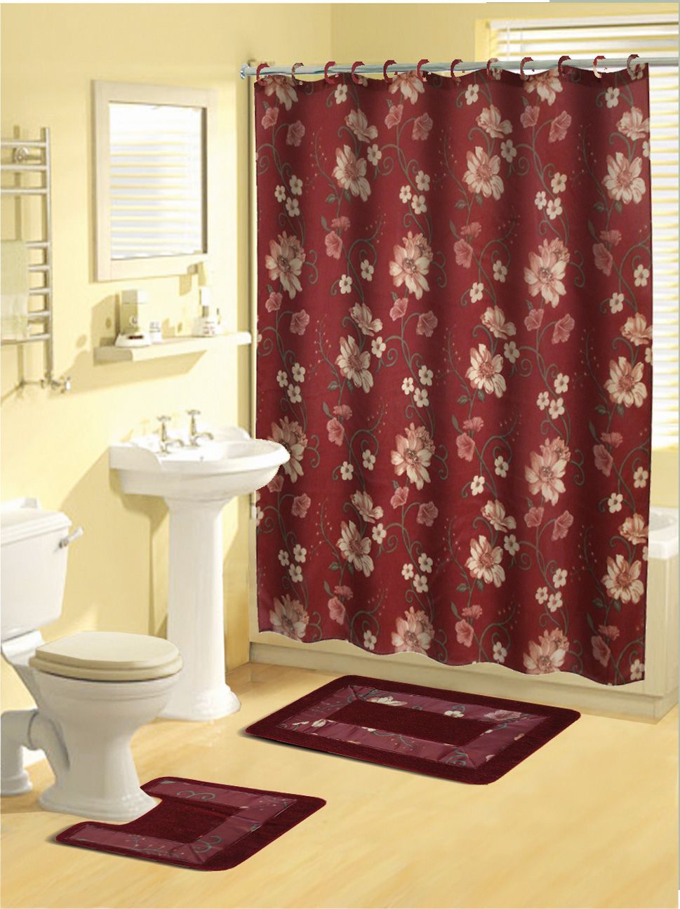 Home Dynamix Bath Boutique Shower Curtain and Bath Rug Set BQ09 Floral