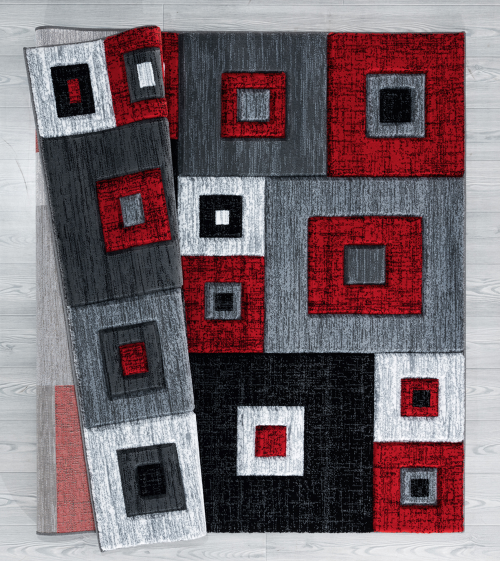 Red Contemporary Synthetics Cubes Boxes Squares Area Rug Geometric 2050 ...