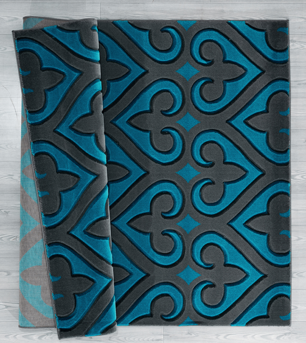 Blue Curves Hearts Swirls Dotted Contemporary Area Rug Geometric 2050 11469 - Picture 12 of 16